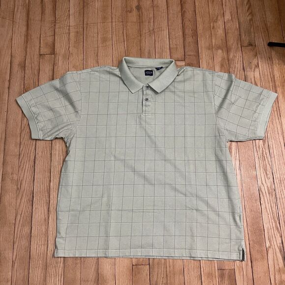 Arrow Men Polo Shirt XXL Green Plaid Short Sleeve Collar Casual Pullover Buttons - Picture 1 of 10
